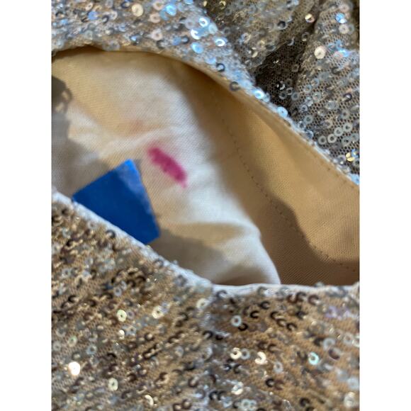 Mac Duggal NWD Size Small Nude Silver Ruffle 3/4 Sleeve Sequin Bodysuit R26822 - Picture 7 of 7